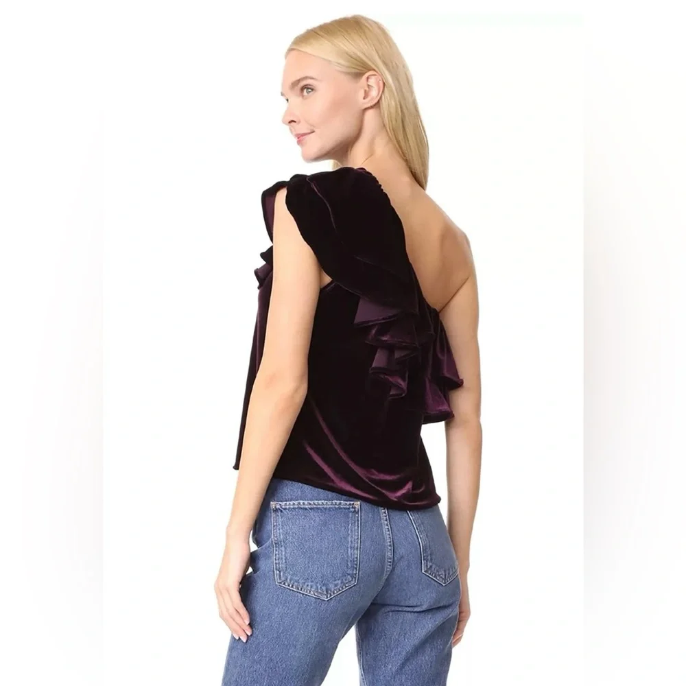 Misa Ruffle One-shoulder Velvet TopIn Plum Velvet Size S‎